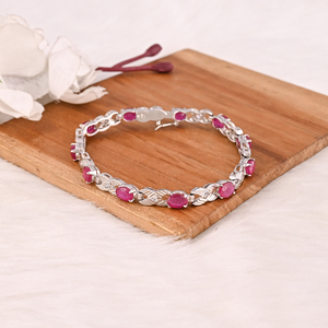 Elegant Glass Filled <b>Ruby</b> & CZ Tennis <b>Bracelet</b> in 925 Sterling Silver Handmade Luxury Gift Jewelry for Unisex - Product Image 1