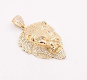18K Solid Gold Plated Lion Head Pendant With Rhinestones <b>Micro</b> Pave Hip Hop Style For Unisex Fashion Jewelry - Product Image 3