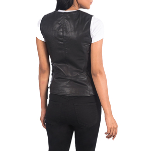 <b>Women's</b> <b>Leather</b> Biker Vest <b>Vintage</b> Motorcycle Sleeveless Outerwear Slim Fit V-Neck Waterproof Windproof Zipper Closure Fashion - Product Image 3