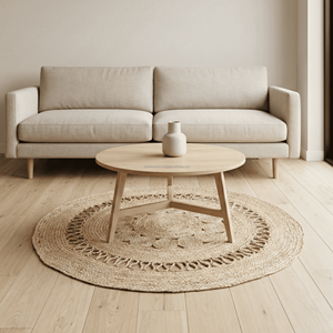 3 Ft Round Natural Jute <b>Rug</b> – Boho Circular Area <b>Rug</b>, Woven <b>Rustic</b> Farmhouse Floor Carpet for Living Room & Bedroom - Product Image 1