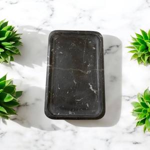 Plateau de service rectangulaire en marbre noir zèbre, moderne, sûr, en pierre naturelle, décoratif, décoration de luxe pour la maison - Product Image 2