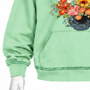 Sweat-shirt à capuche vert menthe avec motif floral coloré, coupe oversize, poche kangourou, style décontracté et tendance - Product Image 5