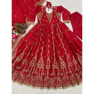 Vestido Anarkali Hecho a Mano para Fiestas, Corte en A, Cintura Imperio, Tela de Organza Bordada con Lentejuelas - Product Image 2