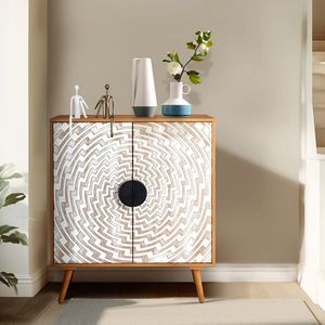 FCH High Legs Door Panel MDF Sideboard 80*39.5*80cm Carved Pattern Spray Paint Cabinet Body Original Wo Melamine Board - Product Image 1