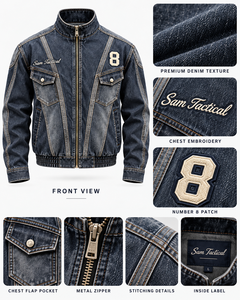 Chaqueta vaquera de patchwork para hombre Sam Tactical, bordada, estilo streetwear, tipo camionero, precio mayorista, OEM, precio económico 2026 - Product Image 6