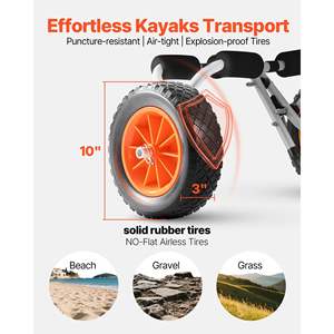 Chariot de kayak pliable avec pneus en caoutchouc massif de 10 pouces, capacité de charge de 200 livres, 1 sangle à cliquet pour kayaks, canoës, bateaux à fond plat, tapis flottants - Product Image 3