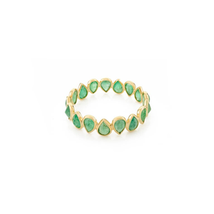 14K Solid Gold Pear Cut Natural Emerald Eternity Band Ring Resizable Wedding Ring - Product Image 5