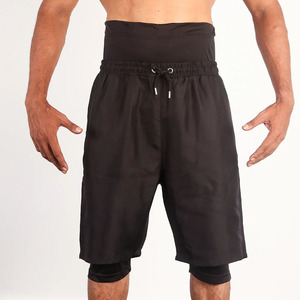 Men's Black High Waist Drawstring Bermuda Shorts Quick Dry Polyester Casual Style Solid Color Woven Fabric - Product Image 1