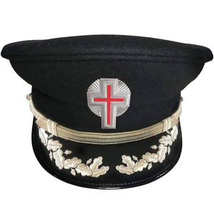 Gorra de fatiga de los Caballeros Templarios, emblema blanco y negro bordado a mano en oro con trenza dorada, insignia masónica, sombrero ceremonial de primera calidad - Product Image 1