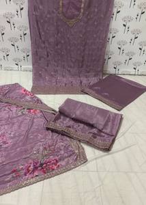 Exquis lourd brodé Chinon soie Gharara ensemble Jari séquence travail superbe traditionnel indien pakistanais vêtements - Product Image 2