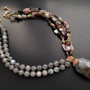 Raw Tourmaline Crystal <b>Necklace</b> Labradorite Pendant Chunky Gemstone <b>Statement</b> <b>Necklace</b> Handmade Gift Women - Product Image 1