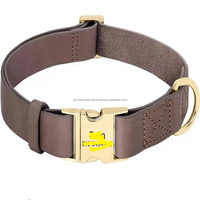 Collier pour chien en cuir robuste marron tactique avec boucle réglable, anneau en D en alliage, logo personnalisé, collier d'entraînement pour animaux de compagnie