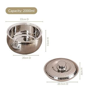 Stainless <b>Steel</b> Casserole <b>Pot</b> With Lid Round Hammered Design 24cm Durable Modern Kitchen Cookware Hand Wash Only - Product Image 3