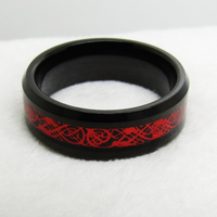 Anillo de Carburo de Tungsteno Negro con Incrustaciones Rojas, Anillo de Boda Biselado de 8 mm para Hombre, Joyería al por Mayor