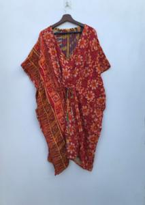 Caftán tradicional indio de algodón Kantha – Ropa bohemia hecha a mano para estar en casa y para la playa para mujeres - Product Image 2