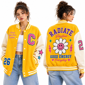 Chaquetas de béisbol blancas de moda al por mayor para mujer, con letras, abrigos casuales de manga larga, chaquetas oversize para primavera - Product Image 5