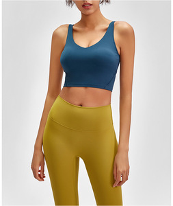 Sujetador deportivo para mujer sin espalda, con espalda cruzada y cuello redondo, color liso, sin costuras, transpirable, para fitness, soporte medio, con encaje - Product Image 3