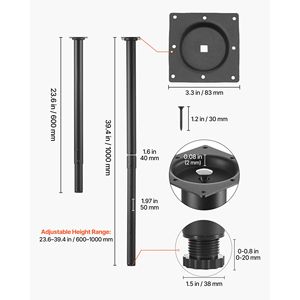 Pieds de meubles en acier réglables de 24 à 40 pouces, capacité maximale de 1200 lb, installation rapide et robuste pour meubles de maison - Product Image 5