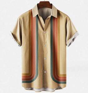 เสื้อเชิ้ตฮาวายลายพิมพ์แฟชั่นโพลีเอสเตอร์ดีไซน์ใหม่ขายส่งสำหรับผู้ชาย แขนสั้นใส่หน้าร้อนชายหาด - Product Image 5