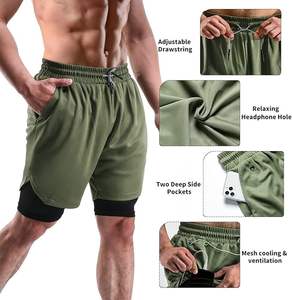 Short de sport personnalisé pour homme, short de course en mesh double couche, short de musculation slim pour homme - Product Image 5