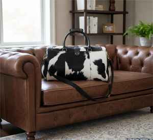 Sac de voyage fourre-tout en cuir de vachette véritable avec poils, fermeture éclair, portable, modèle LHDB-0105 - Product Image 1