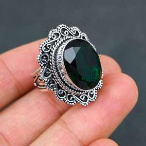 Anillo de Plata de Ley 925 con Diopsido Cromado Creado en Laboratorio, Hermoso Anillo con Piedra en Forma de Pera, Hecho a Mano con Turquesa, para Boda - Product Image 2