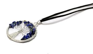 Collier avec pendentif en fil de lapis-lazuli Arbre de Vie – Pendentif en pierre précieuse naturelle avec cordon noir pour M - Product Image 3