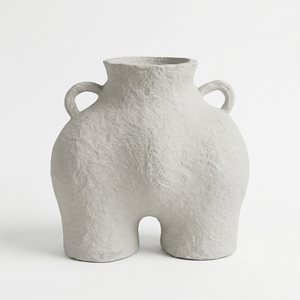 Vase de sol haut en papier mâché rustique, texturé, côtelé, urne organique sculpturale, pot de fleurs Wabi Sabi, décoration pour hôtel et maison - Product Image 4