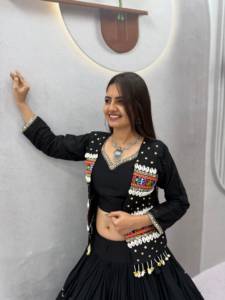 Traditional <b>Black</b> Lehenga Choli Set with Embroidered Koti for Women Wedding Party Wear India Pakistan Style Floor Length <b>Dress</b> - Product Image 1