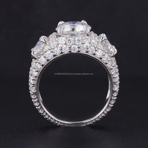 Hip Hop Style Cluster Diamond Engagement <b>Ring</b> with Micro Pave <b>Dome</b> Design Rhodium Plated 925 Sterling Silver Prong Setting - Product Image 2