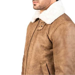 Chaqueta de cuero marrón premium para hombre, de gamuza suave, cuero auténtico, con cierre de cremallera, cuello de banda y diseño elegante, estilo motero. - Product Image 5