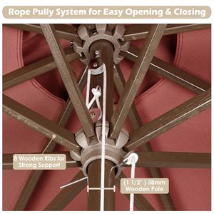 Sombrilla de Patio de Madera de 9 Pies para Uso en Exteriores - Product Image 5