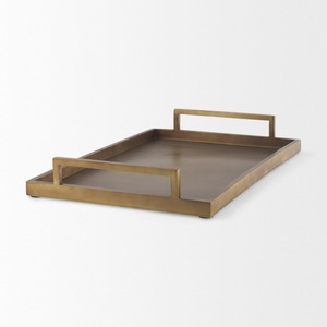 Plateau de service extra-long en aluminium moulé sous pression couleur laiton champagne - Plateau en métal moulé au sable ultra-étendu avec poignées intégrées - Product Image 4