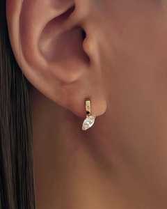 Boucles d'oreilles créoles Huggie en diamant de laboratoire taille Marquise, minimalistes et modernes, en or massif 14K, bijoux fins, cadeau pour mariage et fête - Product Image 6