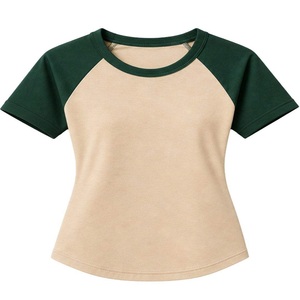 T-shirt Raglan Grande Taille Femme Beige Vert Manches Courtes Col Rond Couleur Unie Décontracté 100% Coton Respirant Broderie Jersey - Product Image 6