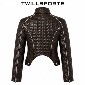 Blouson moto matelassé en cuir PU pour femme, col montant, fermeture éclair, longueur courte, logo personnalisé sur le devant, nouveau design tendance - Product Image 2