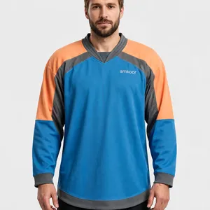 Maillot de hockey sur glace personnalisé pour homme, color-block, 100 % polyester, anti-humidité, vêtements de sport - Product Image 1