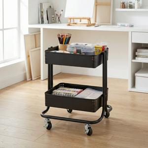 Qualité MIT Personnalisable Chariot utilitaire à outils à roulettes en métal à 2 niveaux Plate-forme à quatre roues Meubles de rangement pour bricolage Chariots à main OEM - Product Image 1