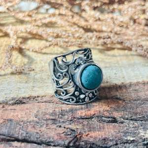 Anillo de Turquesa Boho de Banda Ancha para Mujer, Joyería de Plata Oxidada y Latón al por Mayor - Product Image 2