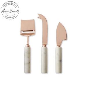 Luxury <b>Cheese</b> <b>Knife</b> <b>Set</b> with White Marble Handles and Rose Gold Blades Elegant Perfect for <b>Cheese</b> Serving Parties and Gifting - Product Image 1