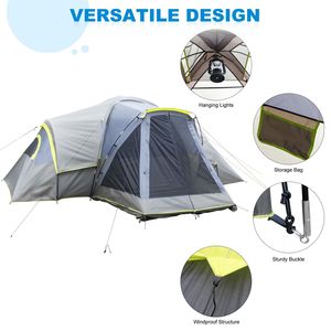 Dark Gray 522*260*210cm Family Camping <b>Tent</b> Three Rooms with Polyester Cloth and Fiberglass <b>Poles</b> Accommodates 10 People - Product Image 2