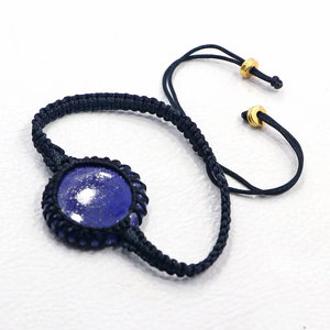 Lapis Lazuli Disc Bracelet <b>Black</b> Macrame Bezel Gold End Bead Adjustable Boho Wholesale India - Product Image 1