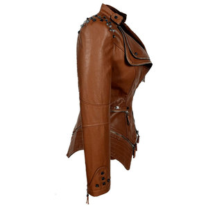 Women's Genuine <b>Leather</b> Winter <b>Jacket</b> Breathable Quick Dry Stand Collar OEM ODM Private Label Worsted Fabric - Product Image 5