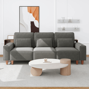 Divano Moderno e Confortevole a 3 Posti in Ciniglia con Seduta Profonda, Portabicchieri in Acciaio Inox Spazzolato e 3 Cuscini Decorativi per Soggiorno - Product Image 3