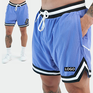 Shorts de sport pour homme en maille bleue avec cordon de serrage et poches, vêtements de sport respirants - Product Image 1
