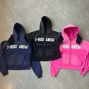 Sudadera con Capucha Personalizada con Estampado, Algodón Grueso de 400 g/m², Lavado Ácido, Efecto Desteñido por el Sol, Pedrería, Corte Recto, Cierre de Cremallera - Product Image 5