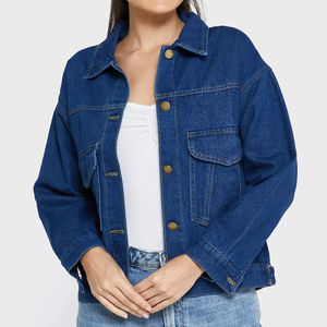 Ashgreen International Women Oversized Blue <b>Denim</b> <b>Jacket</b> Casual Button Front Regular Fit Stonewashed Cotton Outerwear Autumn - Product Image 2