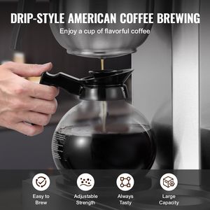 Commerciale 12 tazze di caffè elettrico a goccia con 3 caraffe di vetro e 3 scaldini per uso ufficio - Product Image 6
