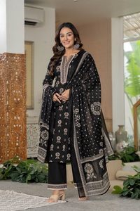 Latest Designer Black Straight Ethnic <b>Kurta</b> Pant Dupatta Set for <b>Women</b> | Traditional Indian Printed Suit - Product Image 5