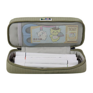 Trousse de rangement A5 en nylon vert olive à double fermeture éclair et texture quadrillée pour papeterie, fabriquée au Vietnam - Product Image 6